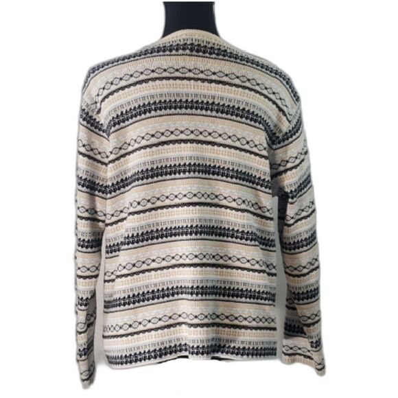 Talbots White Blue Fair Isle Print Button-Up Cardigan Sweater Size Large - Picture 6 of 7